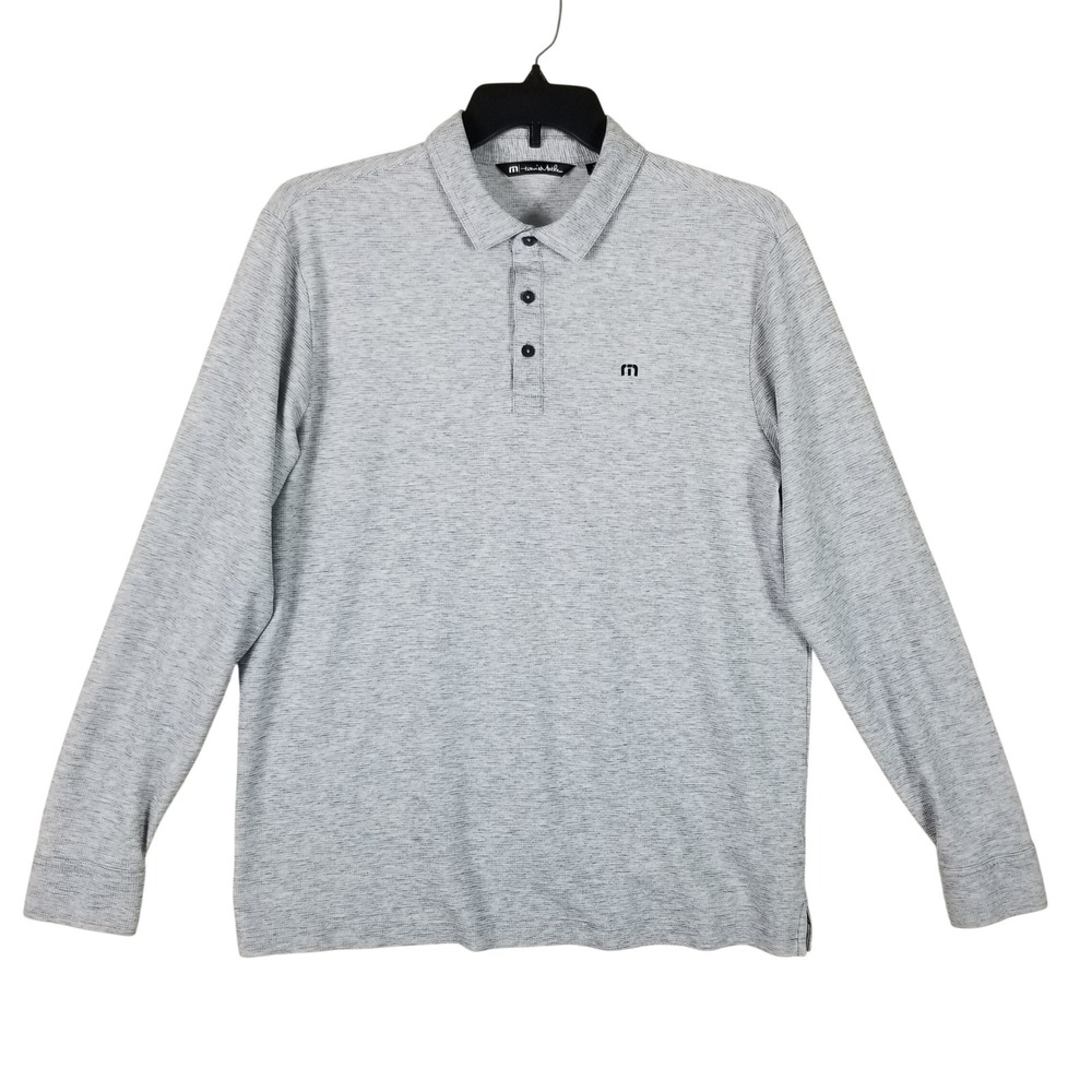 TravisMathew Polo Shirt Mens XL Grey Long Sleeve Wool Blend Textured 123